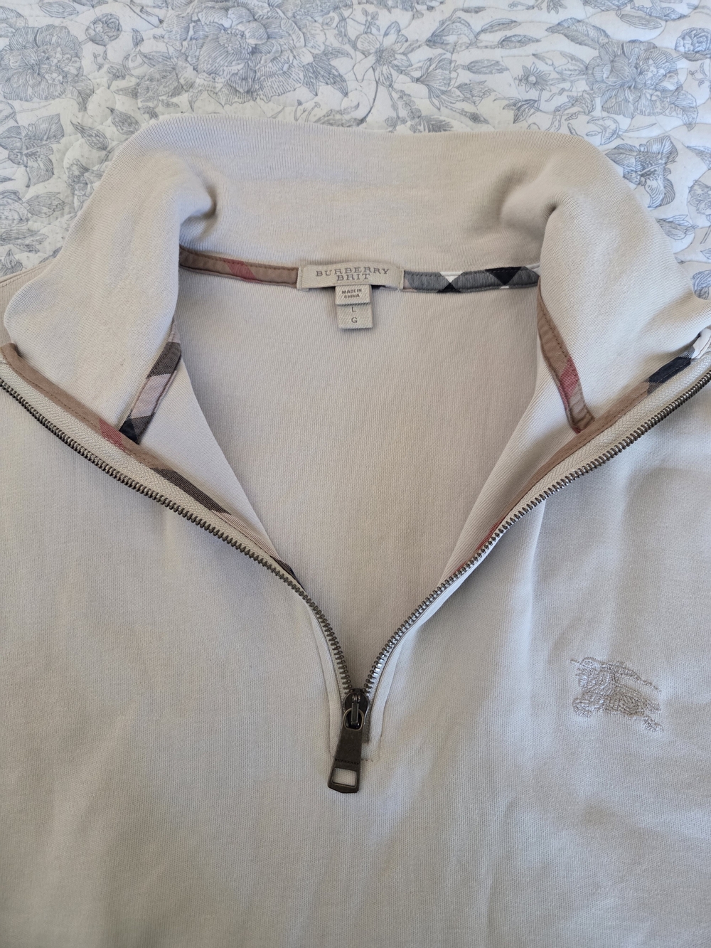 Burberry Men's Half-Zip Cotton Sweater in Beige